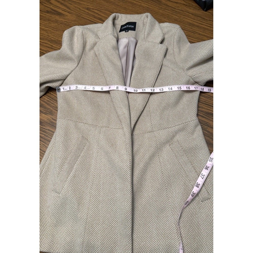 Chouyatou Blazer Jackets Womens Medium Tan Herringbone Long Sleeve Open Front - Picture 12 of 14